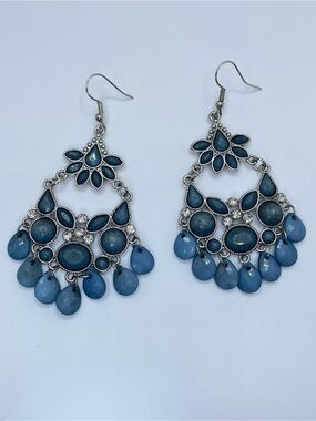 Silver Blue Acrylic Chandelier Earrings Boho Statement Art Deco